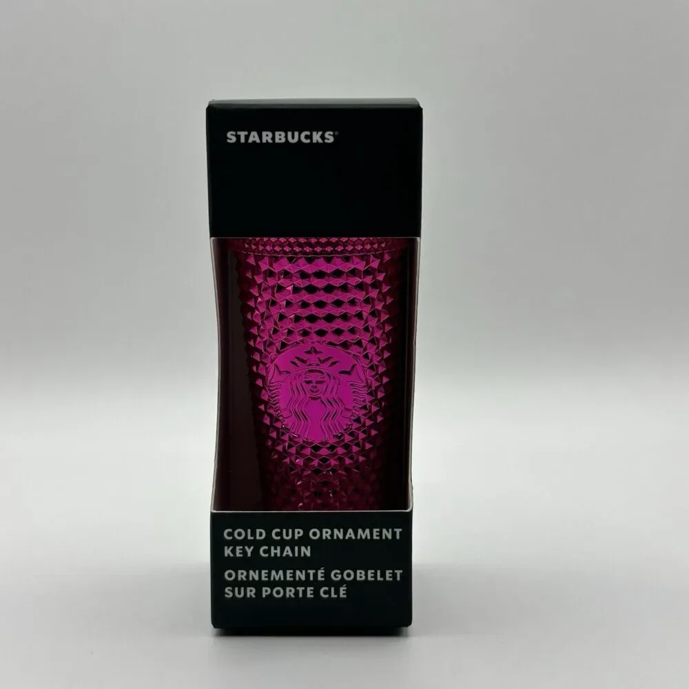 Starbucks 2022 Mini Christmas Studded Tumbler Ornaments Key Chain PINK - Picture 2 of 5